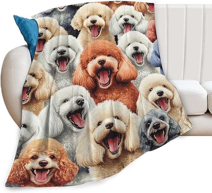 Cute Poodle Blanket Funny Dog Poodles Throw Blankets Gifts for Girls Boys Cozy Warm Soft Fuzzy Flannel Throws Plush Stuffed Animal Colorful Pet Fleece Gifts for Kids Men Women for Sofa Bed 60"x80"
