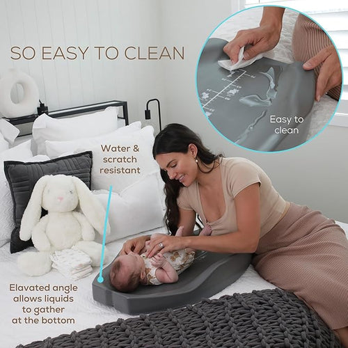 Apricity Baby Diaper Changing Pad – Waterproof Wipe-Clean Foam Changing Mat with Raised Sides, Non-Slip Base & Portable Design, Extra-Large 31.5” × 19.7” for Newborn to Toddler (Grey)
