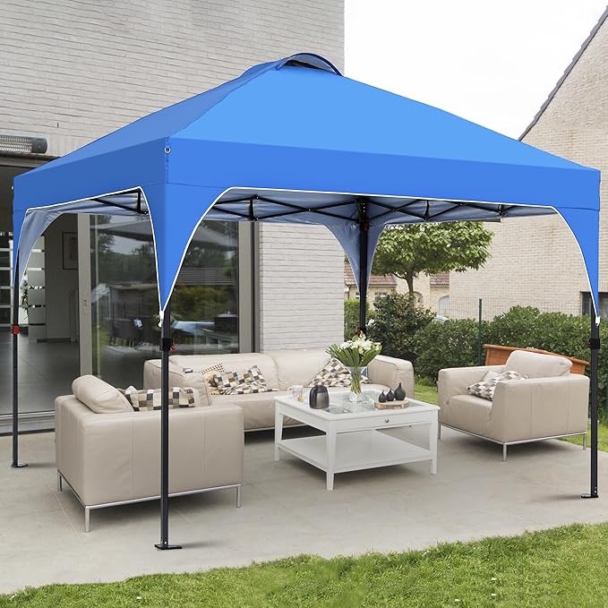 GDY 10x10 Pop Up Canopy Tent, Outdoor Gazebo with 4 Sandbags, Easy Up Canopy with 3 Adjustable Heights for Events, Parties, Camping, Blue.