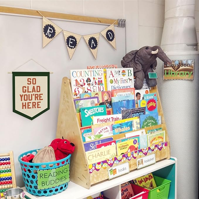 Vintage Classroom Welcome Sign Decor,So Glad You're Here Linen Canvas Banner, Therapy Office Wall Door Hanging Pennant Flag Banner for Classroom Preschool Decor, Teacher Gifts, 15x11