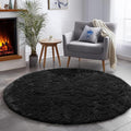 Black Round Rug 7Ft for Bedroom Aesthetic, Fluffy Plush Circle Area Rugs for Living Room, Large Big Fuzzy Modern Cool Carpet for Baby Kids Teen Boys Mens, Office Playroom Nursery Apartment Home Decor