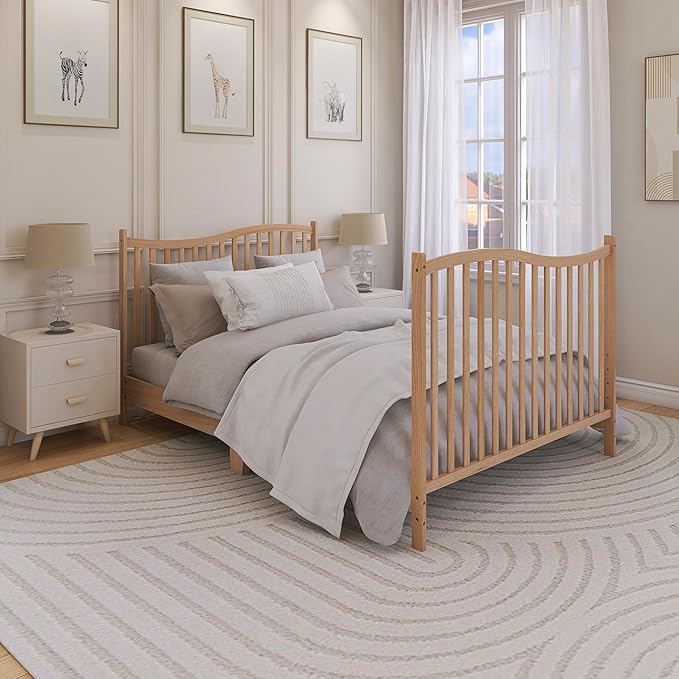 Dream On Me Chelsea 5-in-1 Convertible Full-Size Baby Crib in Natural, GreenGuard Gold & JPMA, Pinewood, 4 Mattress Heights, Converts to Toddler, Day & Full-Size Bed, Modern Classic Nursery