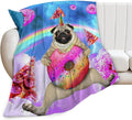 Pug Blanket Funny Pug Gifts for Girls Boys Woman Kids Doughnut Pizza Lover Dog Throw Blankets Soft Blanket Warm Fleece Flannel Plush Blankets for Bed Sofa Couch 60"x80"