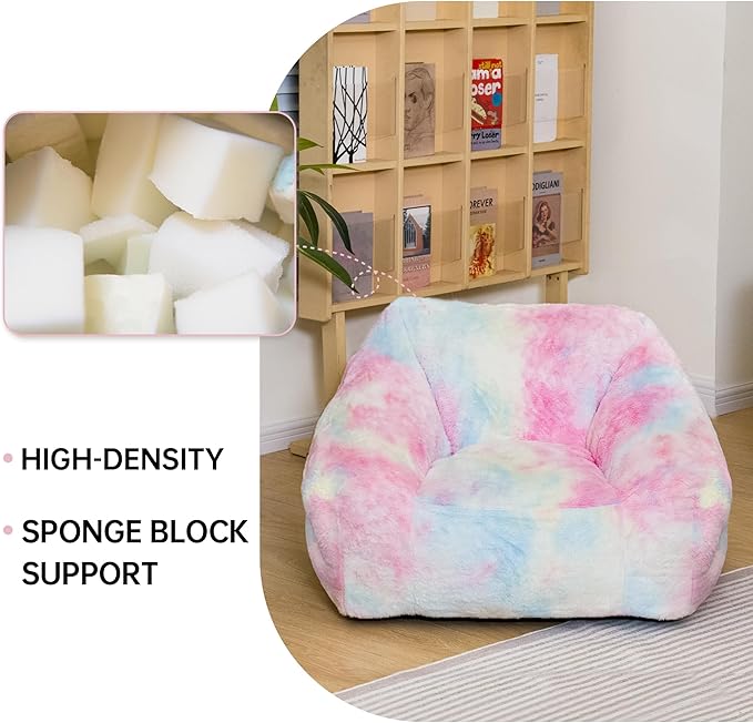 Bean Bag Chairs for Kids, 27" Modern Rainbow Colors Beanbag Sofa with Sponge Filling & Comfy Soft Faux Fur, Kids Teens Bean Bags Chair Sofa for Bedroom, Living Room, Set of 2(Colorful)