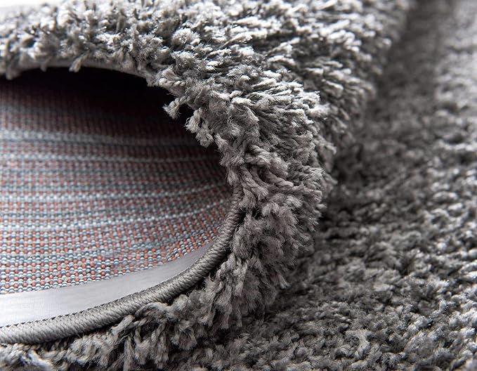 Unique Loom Solid Shag Collection Area Rug (10' 2" Round, Graphite Gray)