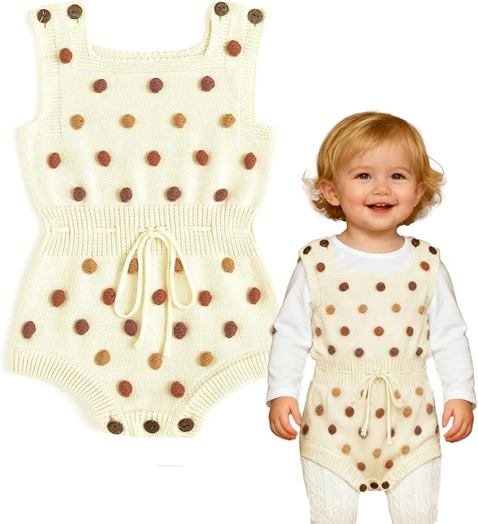 Simplee kids Baby Girl Knit Romper Fall Sleeveless Pompoms Rompers Newborn Little Girl Overall Jumpsuit Outfits