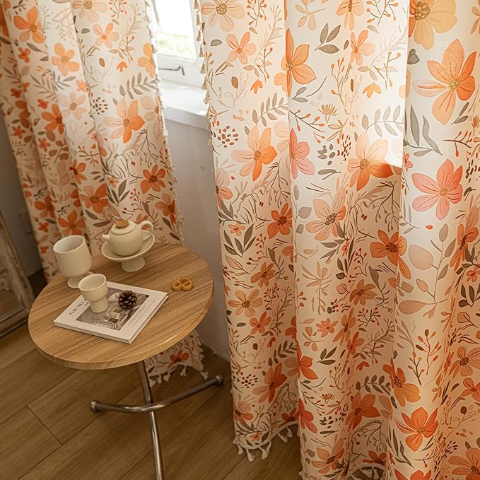 ENJOYBRIDAL Floral 63 Inch Curtains for Bedroom Living Room Drapes 2 Panel Sets Semi Sheer Farmhouse Short Window Curtain Panels Cute Patterned Boho Rod Pocket Cottagecore Window Treatments