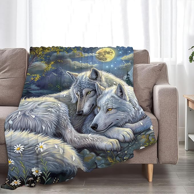 Wolf Blanket Wolves Gifts for Girls Boys Woman Kids Wolf Animal Lover Throw Blankets Soft Blanket Warm Fleece Flannel Plush Blankets for Bed Sofa Couch 60"x80"