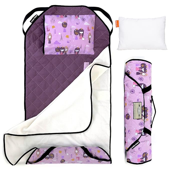 Personalized Tot Cot Kids Nap Mat - Toddler Preschool Daycare Bedding Cover with Blanket and Pillow - Ages 2 Yrs to 5 Yrs