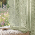 Anmao Vintage Lace Curtains 54 Inches Long 2 Panels Set, Romantic Elegant Light Filtering Semi Sheer Floral Thick Lacy Curtain Drapes for Living Room and Bedroom, Each Panel 55W x 54L, Dry Grass Green