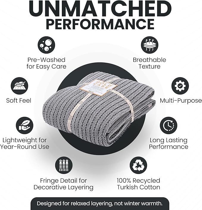 Gold Case Throw Blanket for Bed - 100% Recycled Turkish Cotton Blanket - Vintage Lightweight Soft Throw Blankets for Bed & Living Room - Twin Size Cozy Blankets - 71x90 - Black