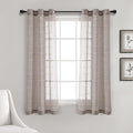Lush Decor Farmhouse Textured Grommet Sheer Window Curtain Panel Pair, 38"W x 63"L, Brown