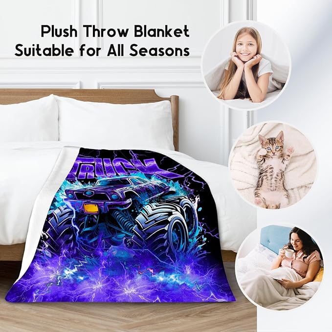 Boys Blanket Truck Blankets Gifts for Kids Son Grandson, 60"x80" Lightweight Fluffy Cozy Throw for Bed Living Room