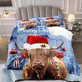 LUVIVIHOME 3PCS Funny Highland Cow Comforter Set King Size, Christmas Bedding, Cattle Bull Animal Santa Christmas Balls Winter Holiday Xmas New Year Christmas Bedroom Decor, Cow Gifts, 2 Pillow Shams