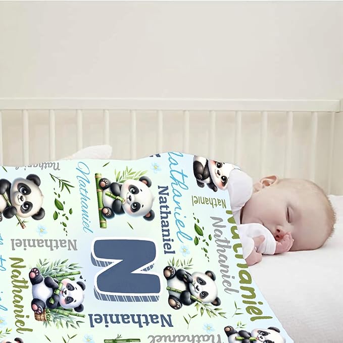 Personalized Custom Panda Preschool Blanket Gifts for Baby Toddler Kids Boys Girls - Customized Panda Super Soft Lightweight Flannel Sheets Decor for Crib Nap Couch - 30"x40" for Baby/Pets