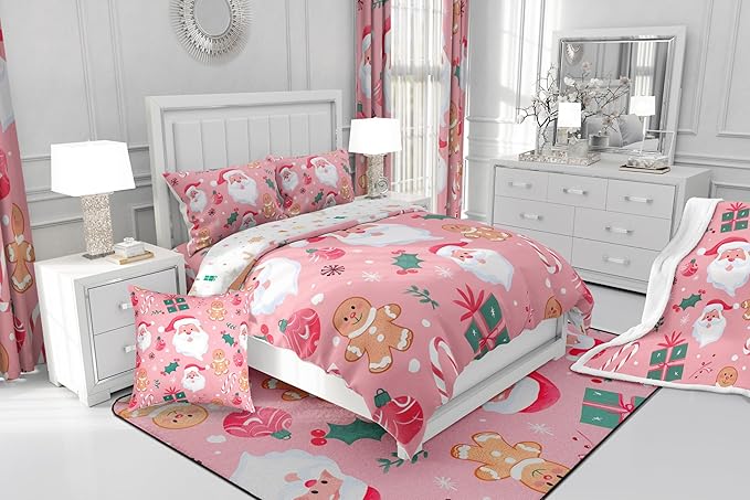 Feelyou Merry Christmas Bedding Set Christmas Duvet Cover for Kids Boys Girls Cookies Candy Comforter Cover Christmas Tree Bedspread Cover Bedroom Collection 2Pcs Twin Size,No Comforter