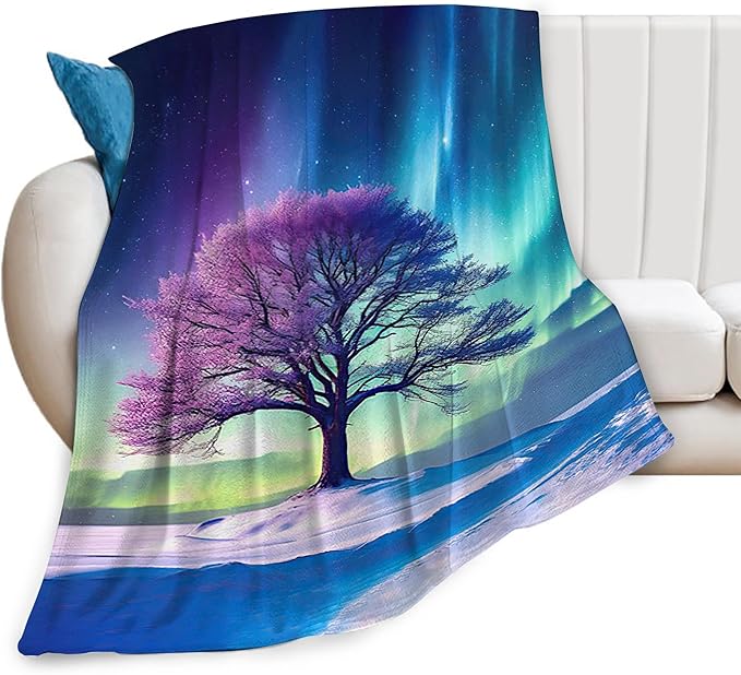 Tree of Life Blanket Arctic Tree Gifts for Girls Boys Woman Kids Aurora Borealis Lover Throw Blankets Soft Blanket Warm Fleece Flannel Plush Blankets for Bed Sofa Couch 60"x80"