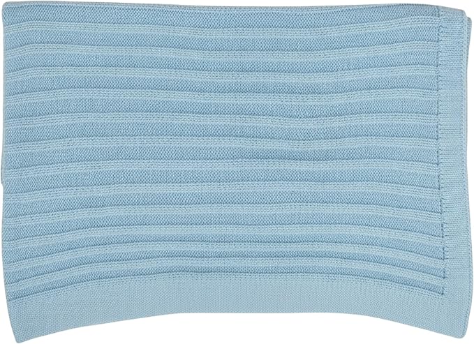 Baby Knit Blanket, 100% Cotton Ribble Patterns, Soft, Cozy, Lightweight Swaddle for Newborn & Infant Swaddling Beige Neutral, Perfect Baby Shower Ideas Baby Blue 30x30