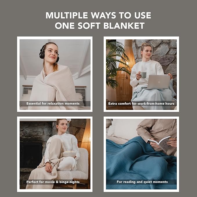 Goqan Muslin Blanket King Size 90x108 – 100% Cotton 4 Layer Boho Muslin Blanket for Adults, Lightweight, Soft, Breathable for Bed, Couch - Sage Green