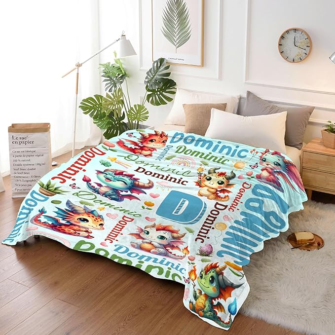 Personalized Custom Dragon Blanket Gifts for Kids Boys Girls with Name - Customized Dragon Super Soft Lightweight Flannel Sheets Decor for Crib Nap Couch - 50"x60" for Teens