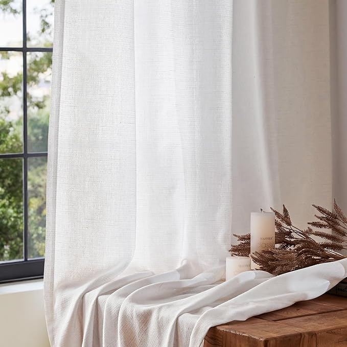 jinchan Off White Linen Blend Curtains 96 inch Length 2 Panels for Living Room Bedroom, Cottage Core Style 38 inch Wide Farmhouse Drapes with Rod Pocket Back Tab(38W x 96L, Off White)