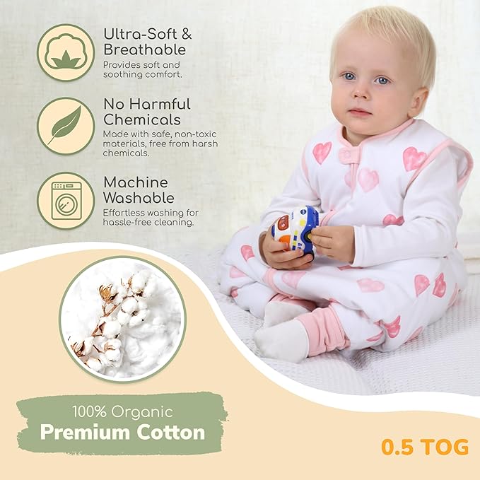 Mama Cheetah Toddler Sleep Sack with Feet 4T-5T, 0.5 TOG Organic Cotton Baby Wearable Blankets with Legs, Baby Sleeping Bag for Walkers, Early Walker X-Large