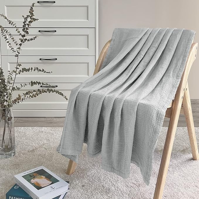 lulumoon Muslin Baby Blanket Quilt - Crib Blanket for Toddlers 47"× 47" Silver Grey