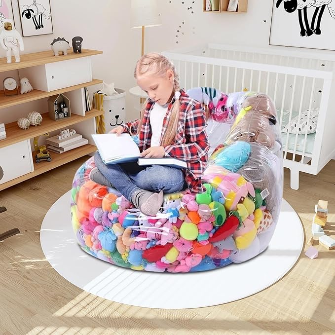 Stuffed Animal Storage Bean Bag Cover, 270L Clear Soft Toy Storage Bean Bag, Waterproof Stuffed Animal Storages Chair Cover, Large Capacity Stuffable Plush Toy Storages Kids Beans Bags Chair