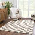 BoutiqueRugs Atira Brown Checkered Shag Area Rug - Cream, Brown - 18" x 18" Sample