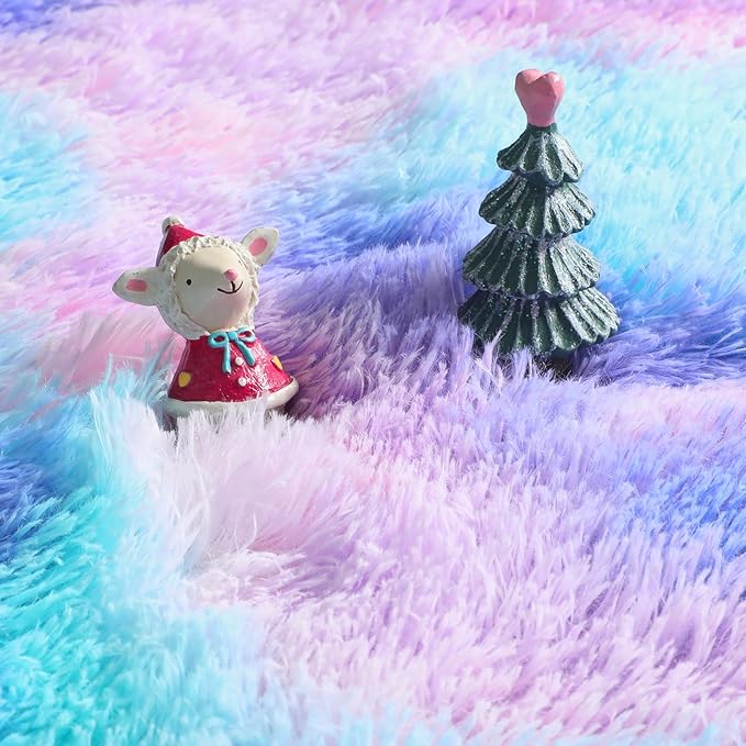 Amdrebio Purple Rainbow Round Rug 6Ft for Bedroom Girls Room Decor, Mermaid Stitch Frozen Kids Rugs for Playroom Nursery Classroom, Fluffy Fuzzy Cute Shag Carpet, Plush Circle Area Rugs for Princess