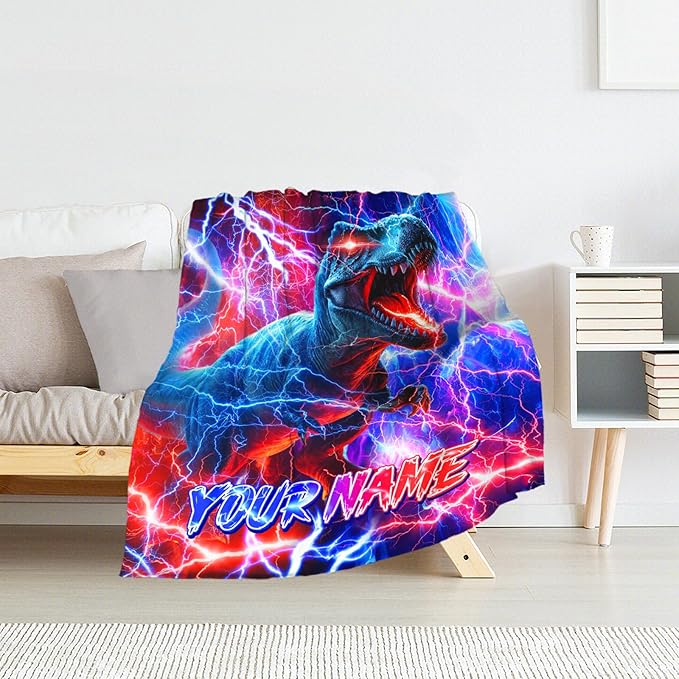 Custom Boys Blanket Gifts Dinosaur Blankets for Kids 3-5, Toddler - Soft Lightweight Throws Stuff for Couch, Office & Travel