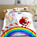 LUVIVIHOME 3PCS Merry Christmas Comforter Set Full Size, Funny Santa Claus Bedding, Gnome Castle Rainbow Christmas Bedroom Decor for Kids Girls Boys Teens, White Quilt, Xmas Gifts, 2 Pillow Cases