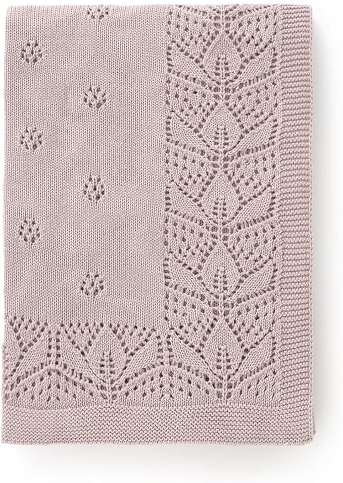 LAWKUL Cellular Blanket Baby 100% Cotton Soft Newborn Babe Knit Blankets Classic Florals for Boy Girls Lavender 100x80cm