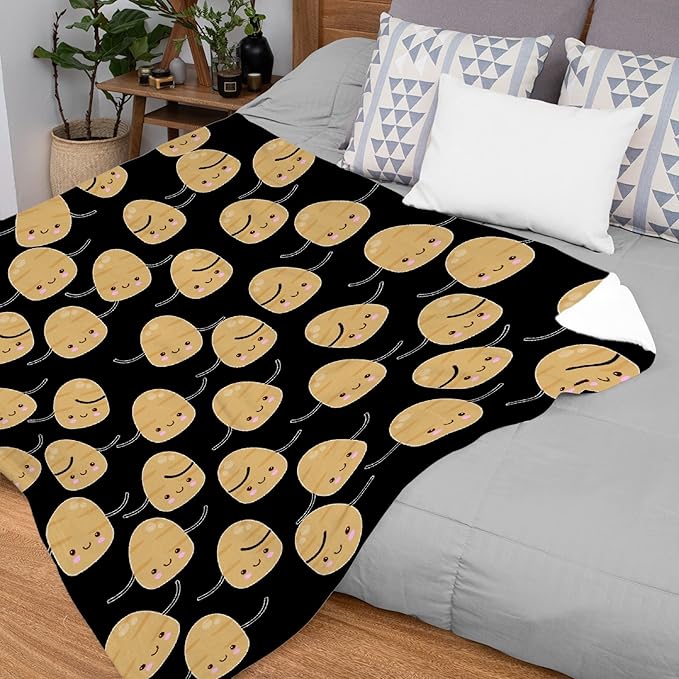 Thuswarm Cute Potato Kawaii Black Flannel Blanket Warm Cozy Soft Funny Print Throw for Bed Couch Sofa 40”×30” XSmall for Pets