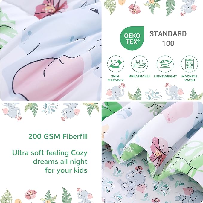Viviland Baby Elephant Toddler Comforter Sets, Cute Boys Girls Toddler Bedding Set, Soft Microfiber Toddler Bed Set