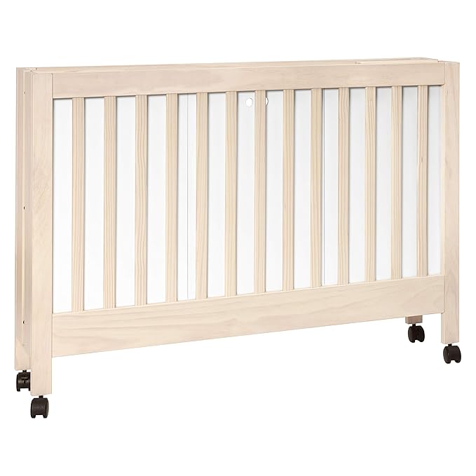 babyletto Maki Full-Size 2-in-1 Portable Folding Crib with Toddler Bed Conversion Kit in Washed Natural, Greenguard Gold Certified