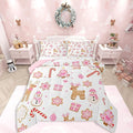 Feelyou Pink Christmas Comforter Set Toddler Size Snowman Deer Bedding Set for Kids Boys Girls Snowflake Duvet Quilt Bedroom Decor Microfiber 2 Pcs with 1 Pillow Cases