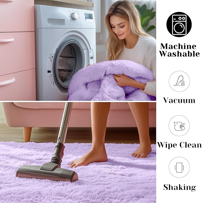 ONASAR Purple Rugs for Living Room Bedroom, 5x8 Washable Fluffy Bedside Area Rug, Soft Plush Shaggy Indoor Floor Carpet for Nursery Kids Girls Boys Teen Dorm Home Office Decor Aesthetic