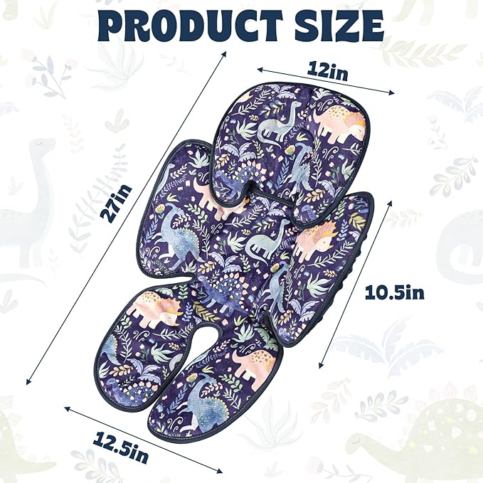 Pea Pod Infant Car Seat Insert 2-in-1 Baby Car Seat Head & Body Support for Newborns abaoys Preemie Carseat Stroller Cushion Pad Headrest with Soft Minky Dot Fabric Backing, Cute Dinosaur