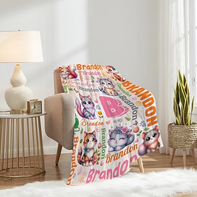 Personalized Custom Cat Preschool Blanket Gifts for Baby Toddler Kids Boys Girls - Customized Cat Super Soft Lightweight Flannel Sheets Decor for Crib Nap Couch - 40"x50" for Kids/Children