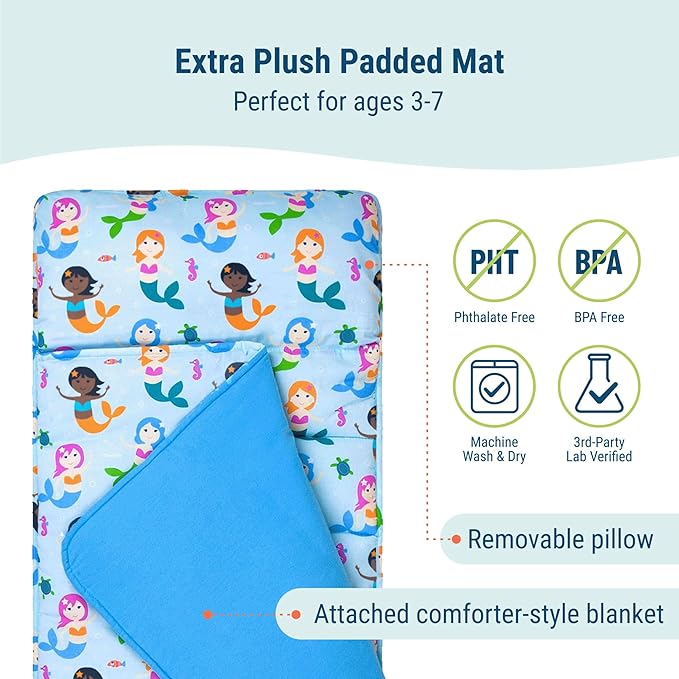 Wildkin Kids Original Nap Mat – Cozy Kids Sleep Mat with Pillow, ideal for School & Travel