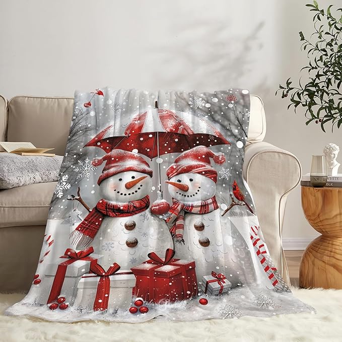 Tijuboni Snowman Throw Blanket for Girls Boys Women Men Kids Adults Soft Flannel Fleece Blanket for Couch Sofa Bed Home Decor 40"x50"