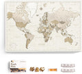 Canvas World Map with Cork Pin Board - English Lettering - Decorative Wall Decoration for All Rooms - Canvas Pictures with World Map Motif (70x50 cm, Pattern 8)