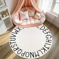 Round Alphabet Rug,6ft ABC Rugs for Kids Playroom,Boho Classroom Rug for Living Room, Bedroom, Machine Washable Soft Non Slip Non Shedding-White