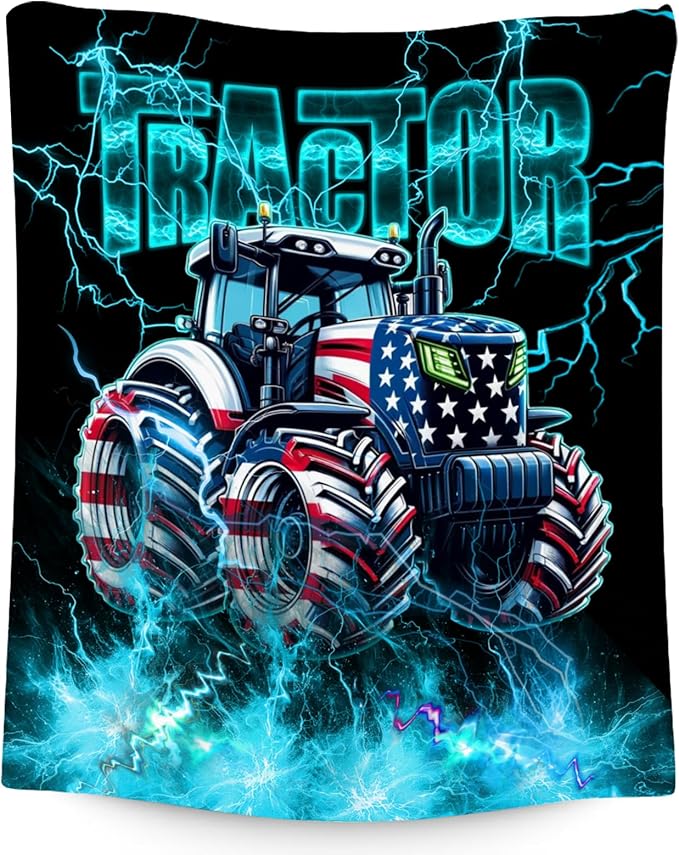 Kids Blanket Tractor Blankets Gifts for Toddler Boys Teens, 60"x80" Fleece Soft Cozy Car Theme Throw for Bed Living Room