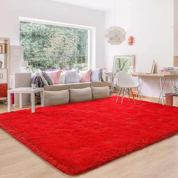 BENRON Fluffy Red Rugs for Living Room Bedroom 4x6, Soft Plush Fuzzy Shaggy Rugs for Kids Girls Boys Room Decor, Washable Indoor Floor Carpets