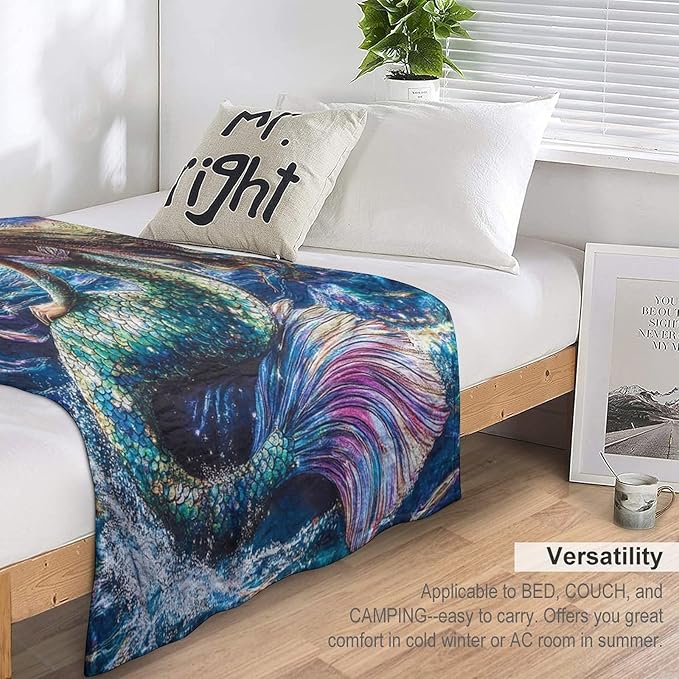 Mermaid Blanket Navy Mermaids Gifts for Girls Boys Woman Kids Ocean Mermaid Lover Coastal Throw Blankets Soft Blanket Warm Fleece Flannel Plush Blankets for Bed Sofa Couch 50"x60"