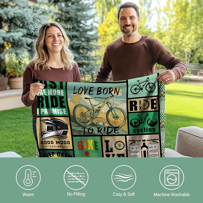 Bicycle Blanket for Cyclists, Bike Lover Gifts for Men and Women, Christmas Birthday Gifts for Bicycle Enthusiasts, Mountain Bike Rider Blanket, Soft Throw for Sofa Couch Room 50"x60"