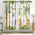 Renaiss 26 x 63 Inch Rainforest Safari Animal Curtains African Jungle Tropical Lions Tigers Elephants Giraffes Palm Trees Pattern Polyester Fabric Grommet Window Drapes for Nursery Bedroom 2 Panels
