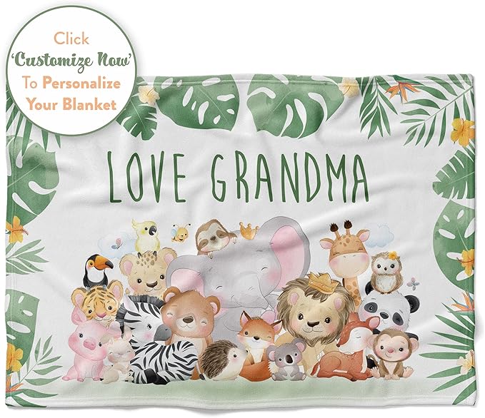 Personalized Baby Blankets with Name | Custom Animal Newborn Blanket for Baby Girl and Baby Boy | Unisex Warm Soft Fleece Swaddle Blanket Minky | (Group Animals, Fleece 50"x60")
